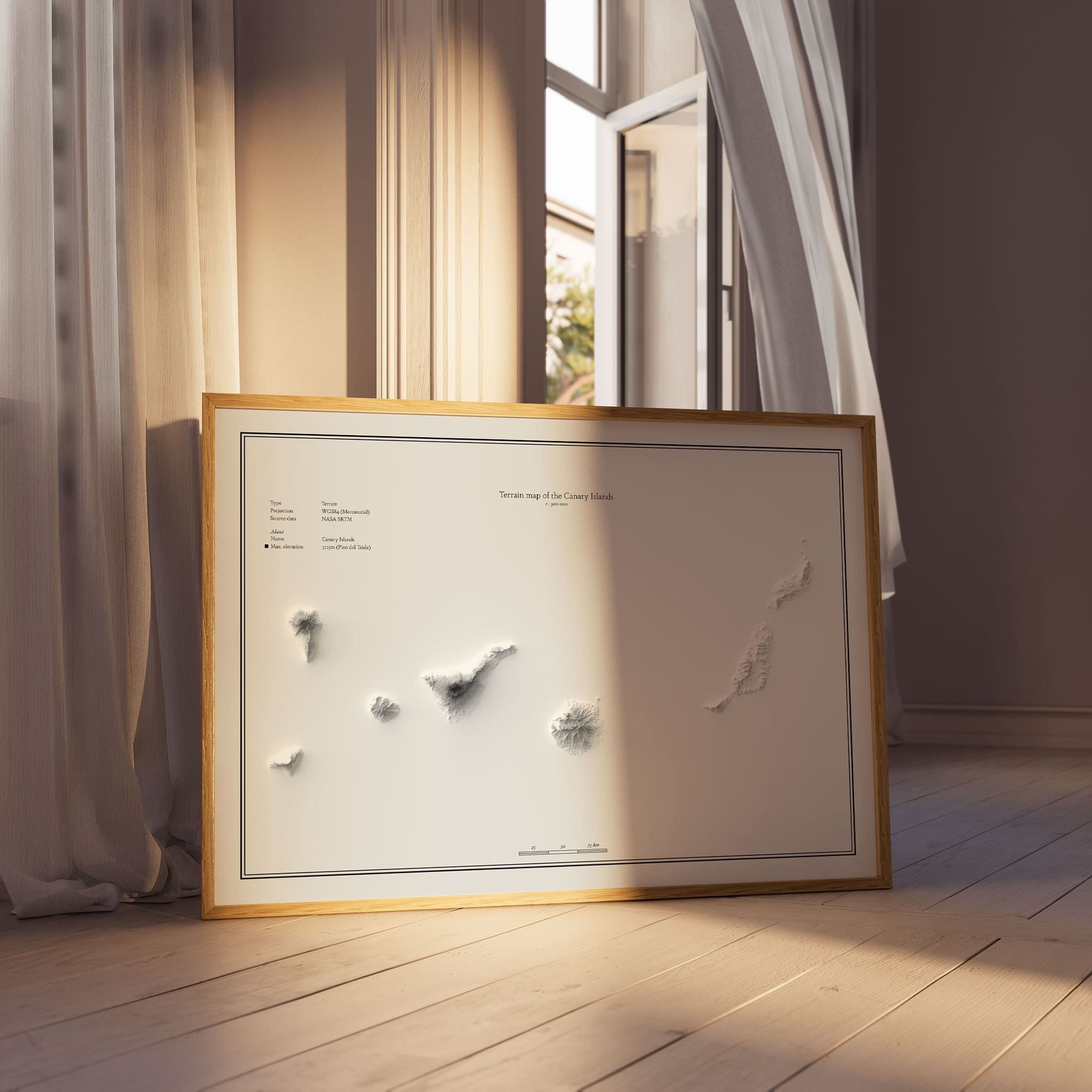 Canary_Islands_Shaded_Relief_Framed-min