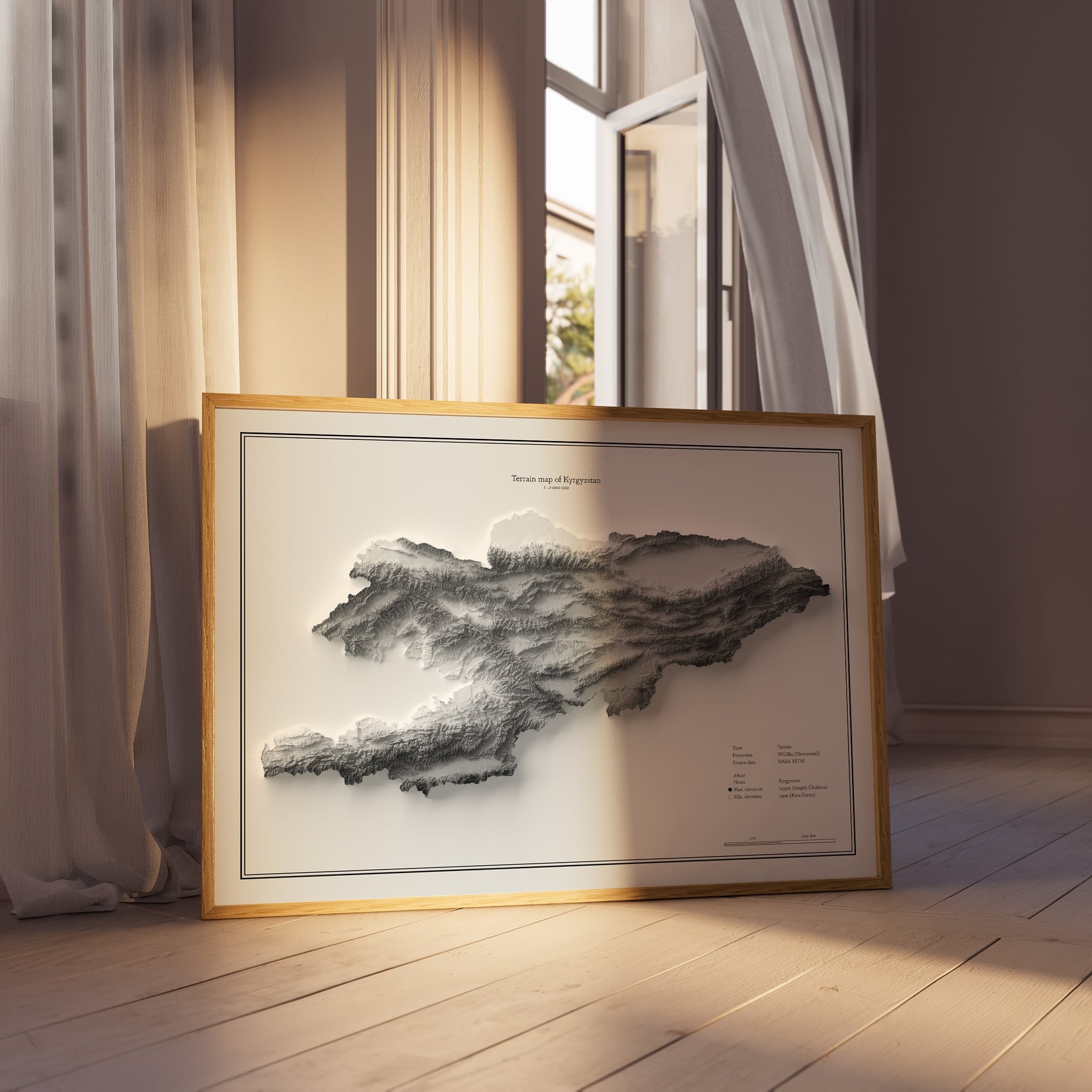 Kyrgysztan_Shaded_Relief_Framed-min